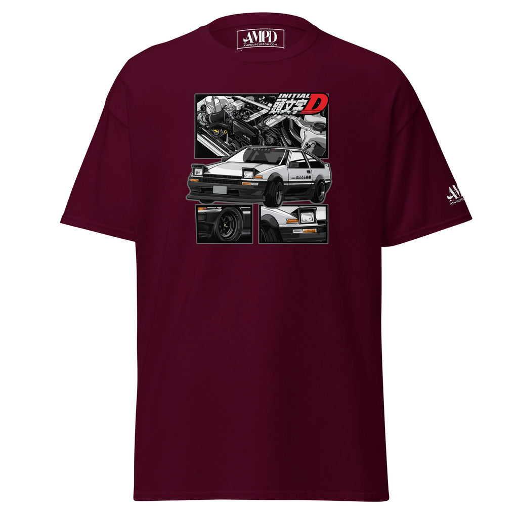 Toyota Trueno AE86 Initial D Project D T-Shirt from Amp'd Up Custom featuring a graphic design