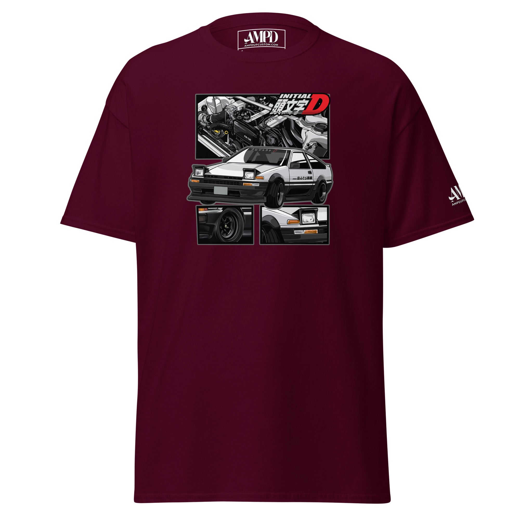 Toyota Trueno AE86 Initial D Project D T-Shirt from Amp'd Up Custom featuring a graphic design