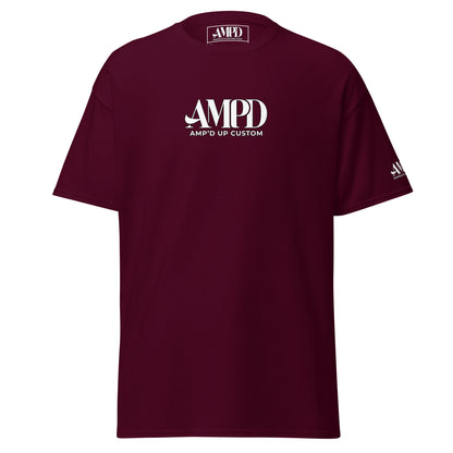 Amp'd Up 2026 logo T-Shirt in maroon with bold white printed branding
