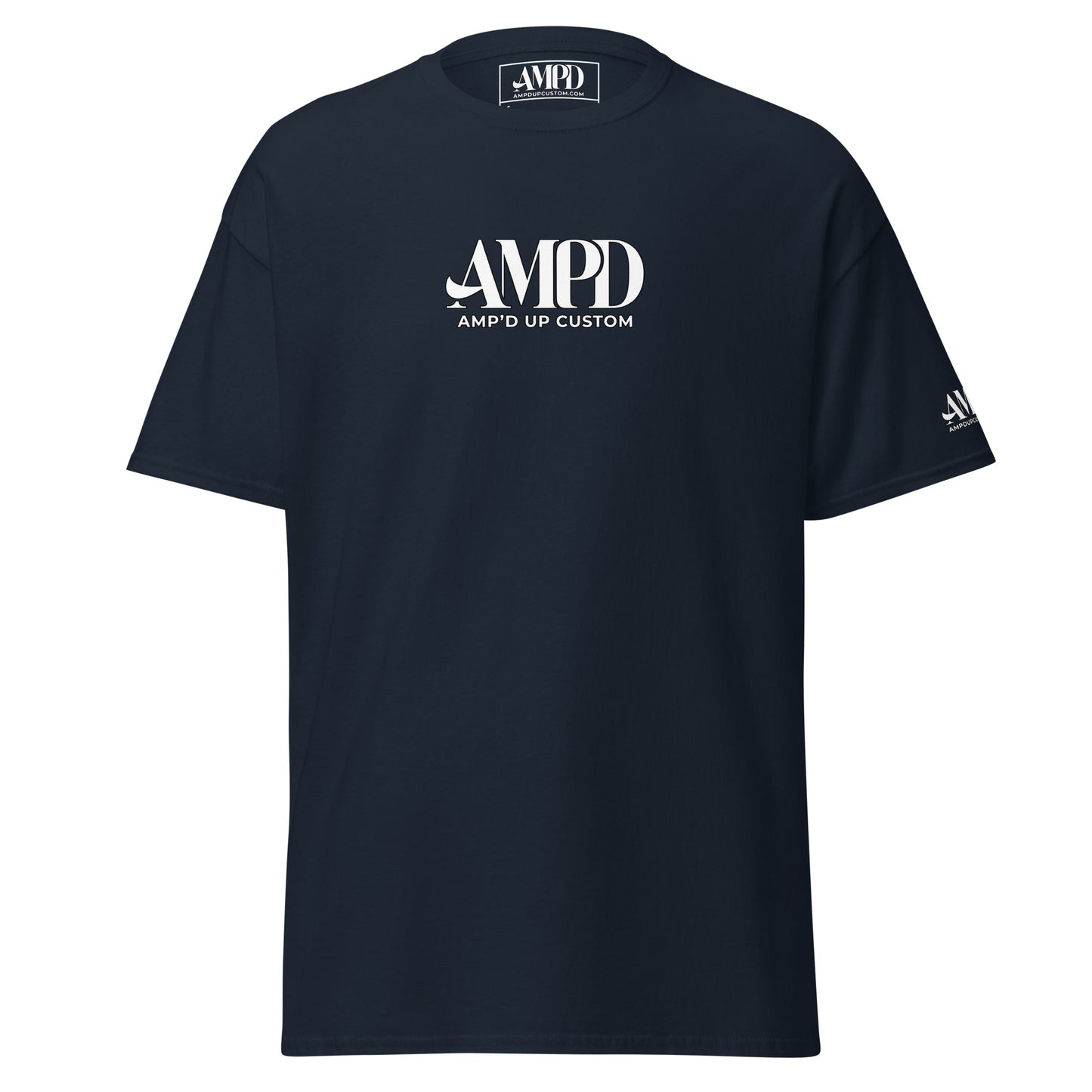 Navy Amp'd Up 2026 logo T-Shirt with a stylish front design by Amp'd Up Custom
