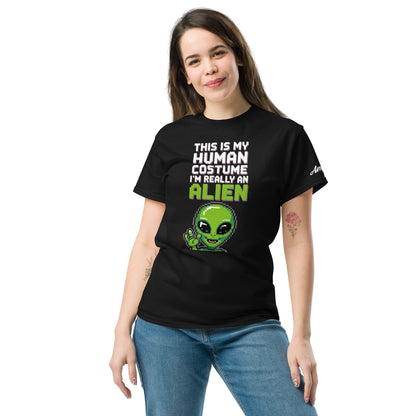Amp'd Up Custom Alien T-Shirt with green alien graphic and humorous text on black tee