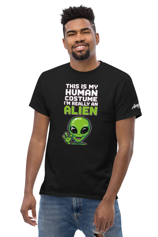 Alien T-Shirt by Amp'd Up Custom with green alien graphic and text this is my human costume I'm really an alien