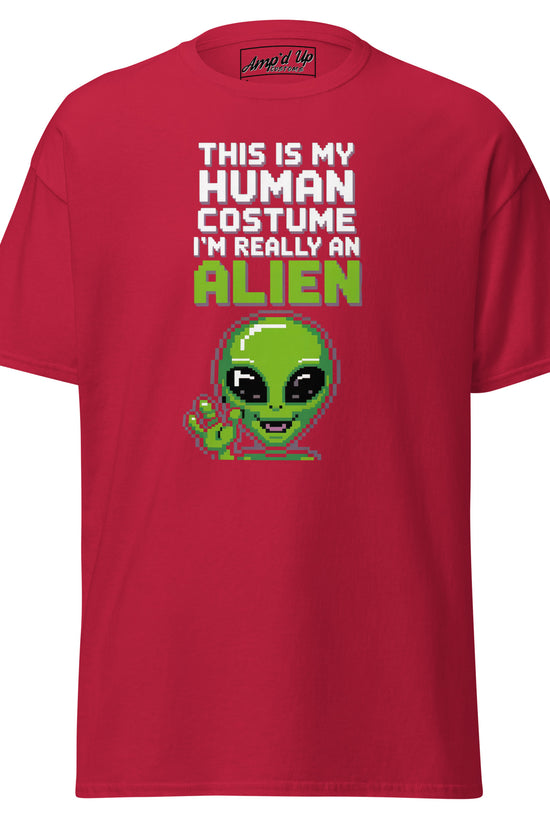Red Alien T-Shirt by Amp'd Up Custom with pixel art alien and funny sci-fi text