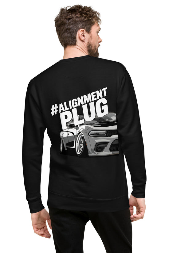 Back illustration of the Alignment PLUG Sweatshirt featuring a stylish car design