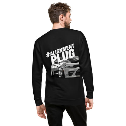Back illustration of the Alignment PLUG Sweatshirt featuring a stylish car design