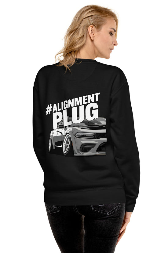 Black Amp'd Up Custom Alignment PLUG Sweatshirt featuring a car back illustration