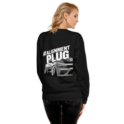 Black Amp'd Up Custom Alignment PLUG Sweatshirt featuring a car back illustration