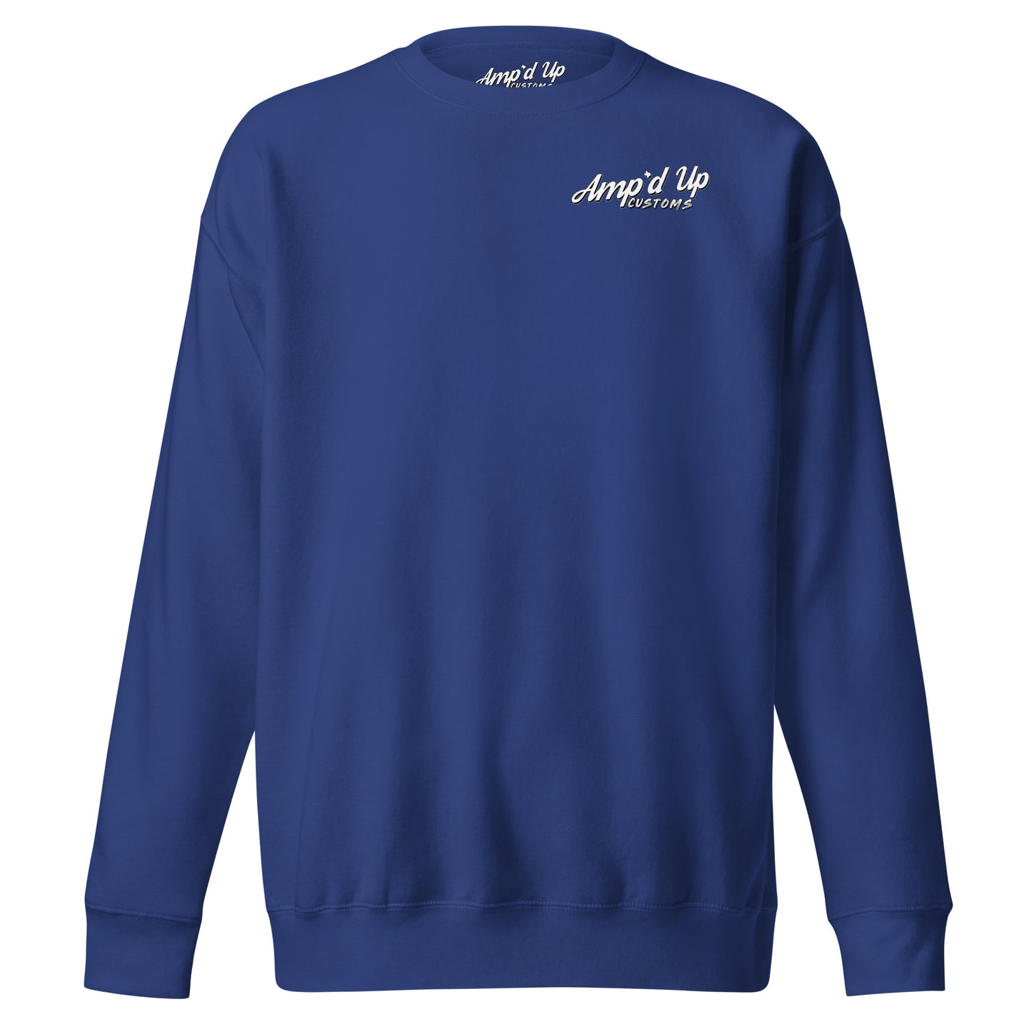 Amp'd Up Custom Alignment PLUG Sweatshirt with a simple back illustration in navy blue