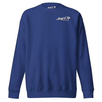 Amp'd Up Custom Alignment PLUG Sweatshirt with a simple back illustration in navy blue