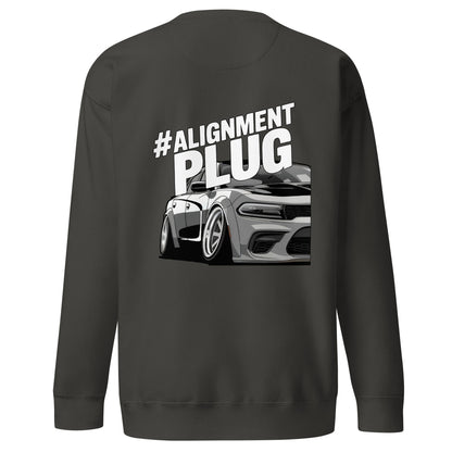 Back of the Amp'd Up Custom Alignment PLUG Sweatshirt featuring a sporty car illustration