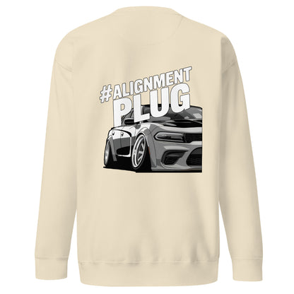 Back view of Amp'd Up Custom Alignment PLUG Sweatshirt featuring a graphic car illustration