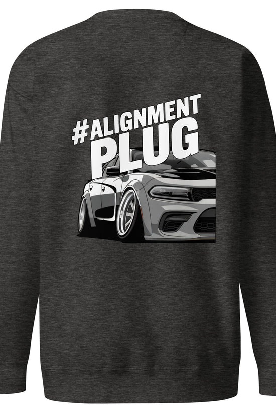Back illustration of Alignment PLUG Sweatshirt featuring a sleek car design and bold text