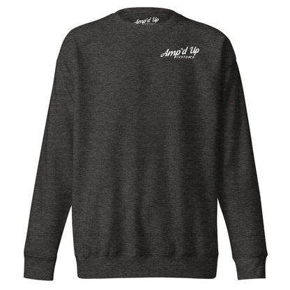 Front view of the Amp'd Up Custom Alignment PLUG Sweatshirt featuring a classic crewneck design