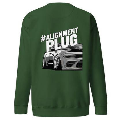 Amp'd Up Custom Alignment PLUG Sweatshirt featuring a car back illustration in green