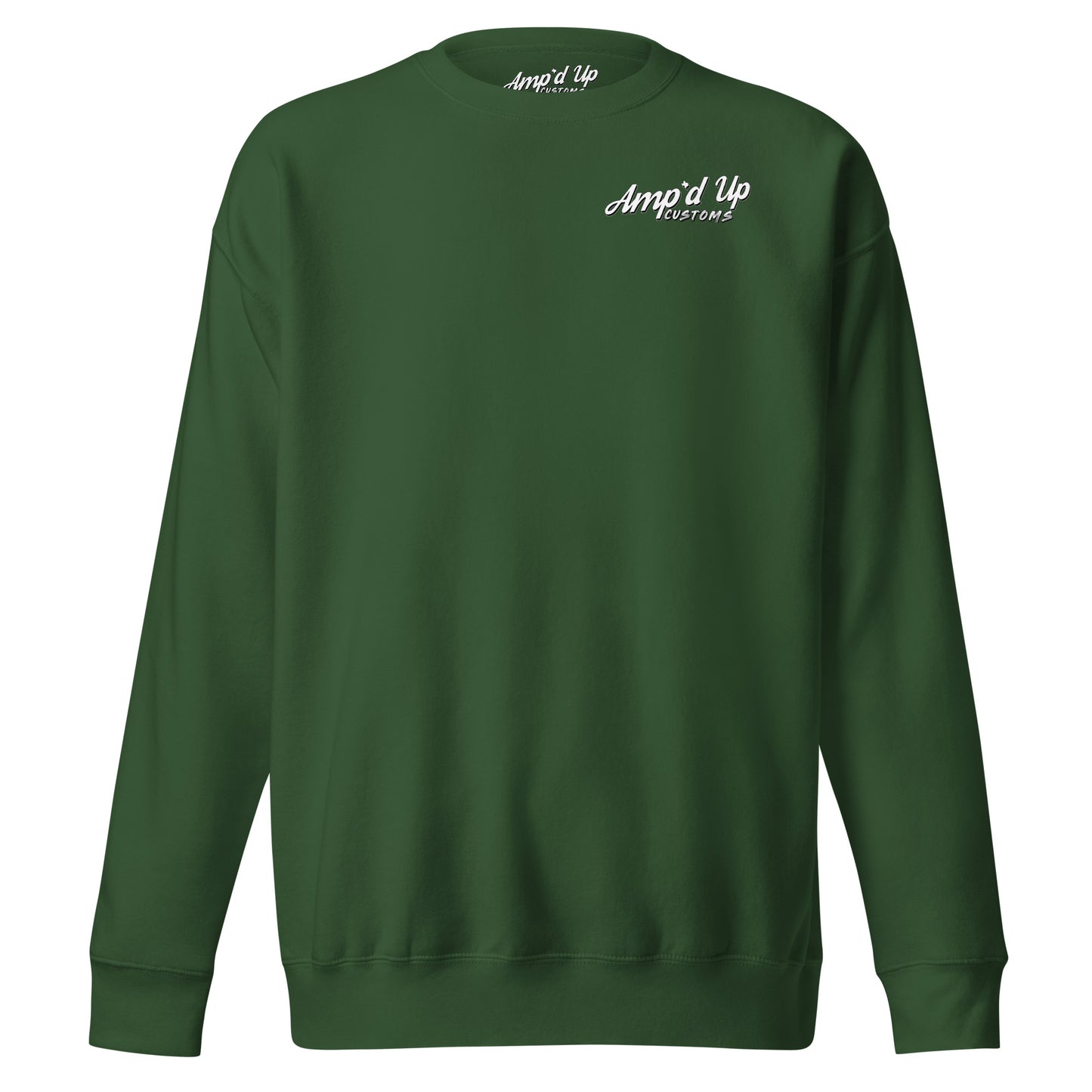 Dark green Amp'd Up Custom Alignment PLUG Sweatshirt with back illustration design