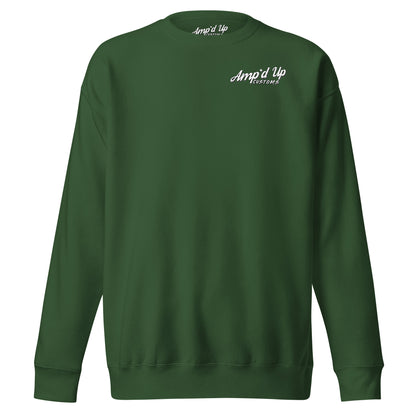 Dark green Amp'd Up Custom Alignment PLUG Sweatshirt with back illustration design