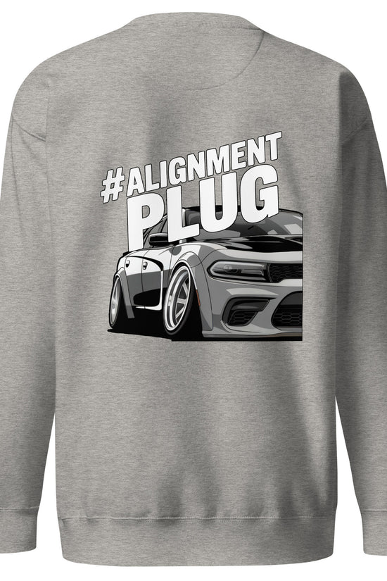 Amp'd Up Custom Alignment PLUG Sweatshirt featuring a car back illustration in gray