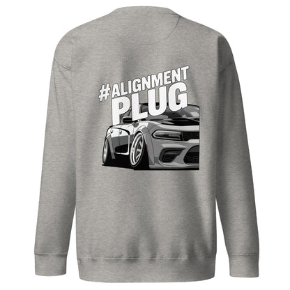 Amp'd Up Custom Alignment PLUG Sweatshirt featuring a car back illustration in gray