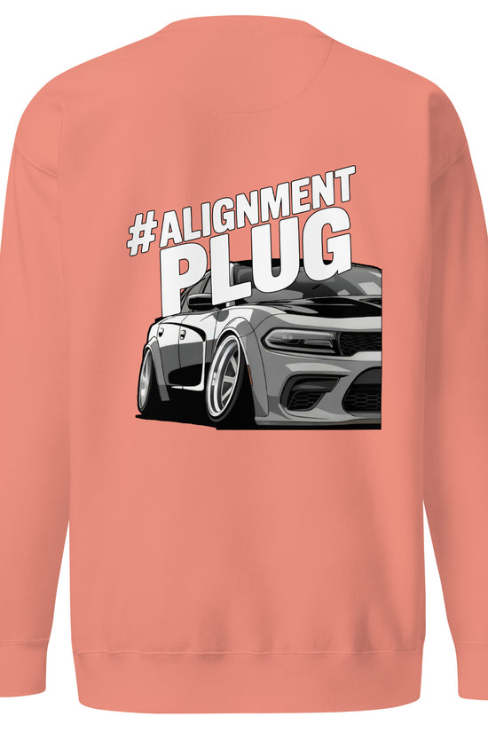 Amp'd Up Custom Alignment PLUG Sweatshirt featuring a back illustration of a sporty car design