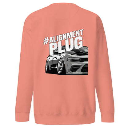 Amp'd Up Custom Alignment PLUG Sweatshirt featuring a back illustration of a sporty car design