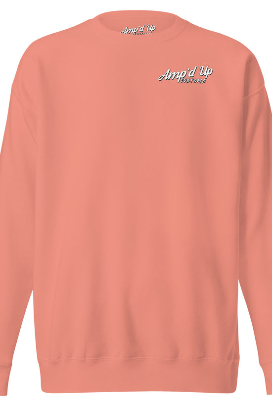 Amp'd Up Custom Alignment PLUG Sweatshirt featuring a back illustration in coral color