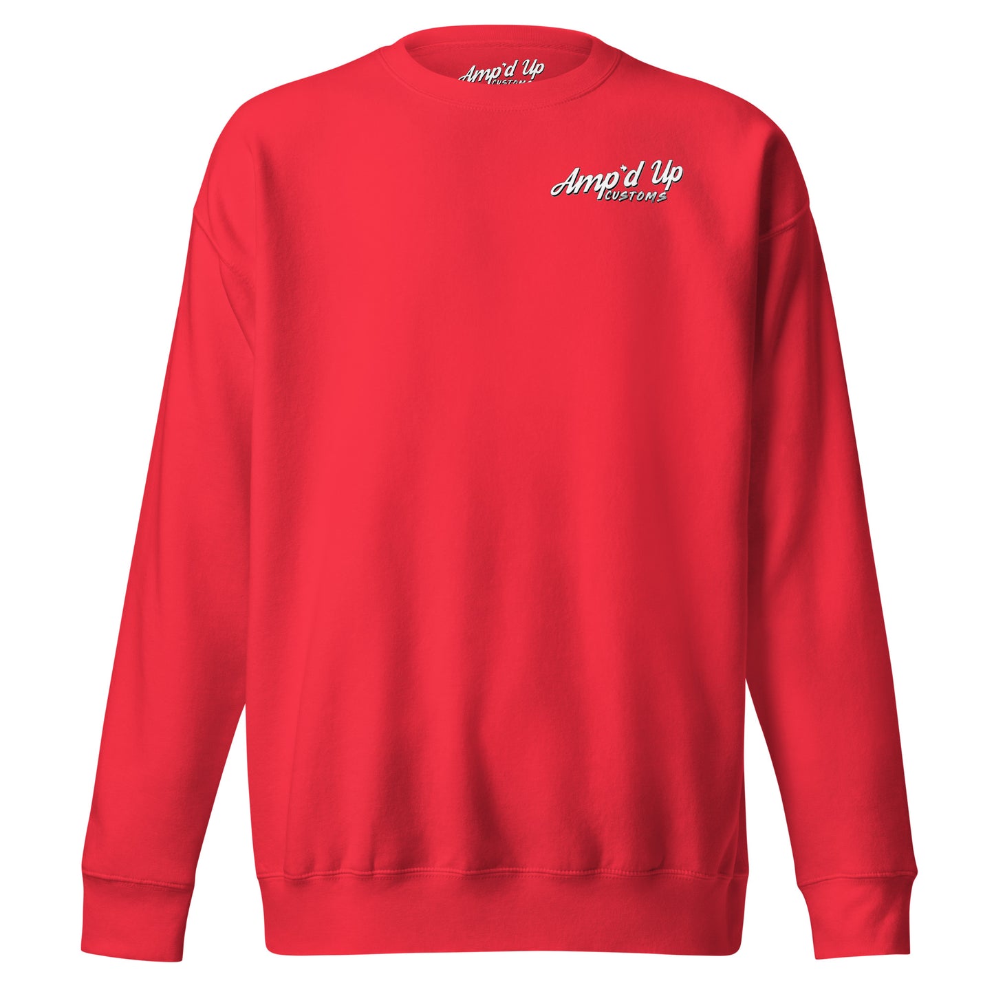 Red Amp'd Up Custom Alignment PLUG Sweatshirt with a classic fit and soft fabric