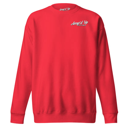 Red Amp'd Up Custom Alignment PLUG Sweatshirt with a classic fit and soft fabric