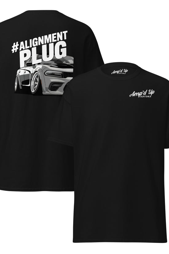 Black Alignment PLUG T-Shirt with Back Illustration featuring a sporty car design