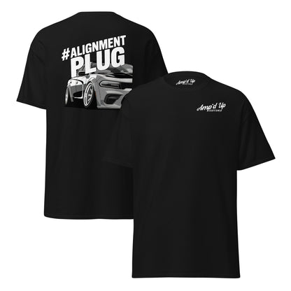 Black Alignment PLUG T-Shirt with Back Illustration featuring a sporty car design