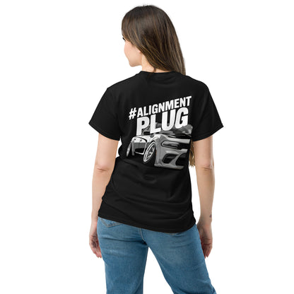 Black Alignment PLUG T-Shirt with back illustration featuring stylish cars