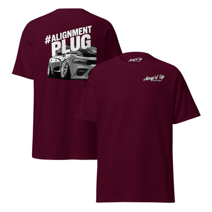 Amp'd Up Custom Alignment PLUG T-Shirt with Back Illustration Featuring a Stylish Car Graphic