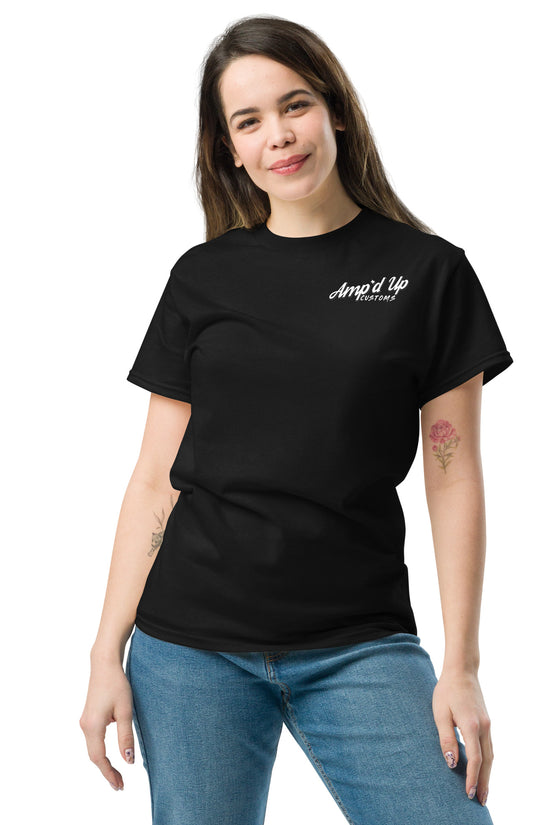 Amp'd Up Custom Alignment PLUG T-Shirt with a stylish back illustration in black