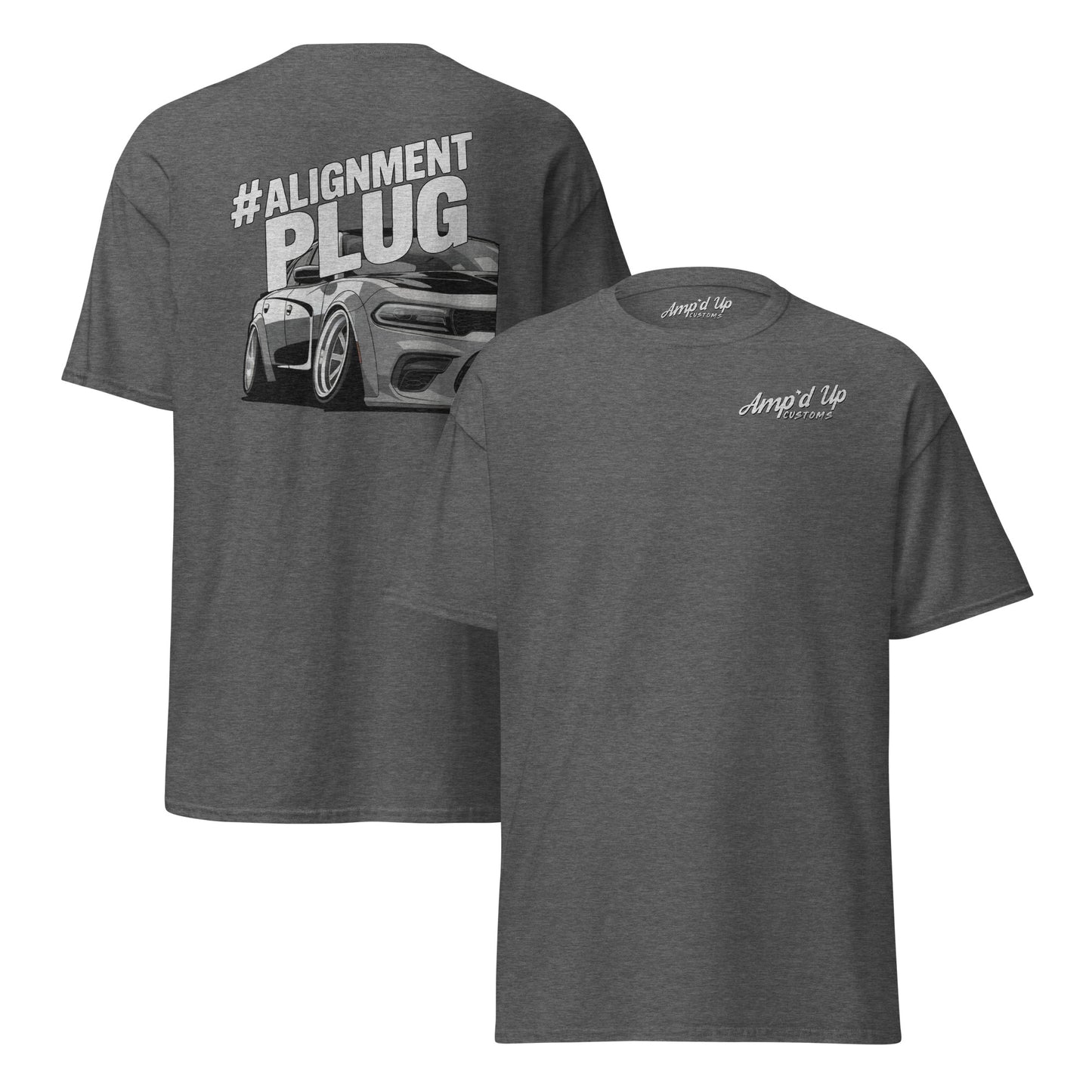 Alignment PLUG T-Shirt with Back Illustration featuring a sleek car design from Amp'd Up Custom