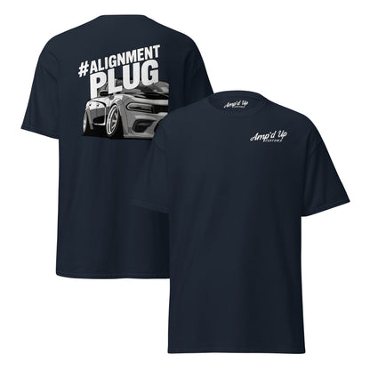 Amp'd Up Custom Alignment PLUG T-Shirt with a back illustration featuring a car design