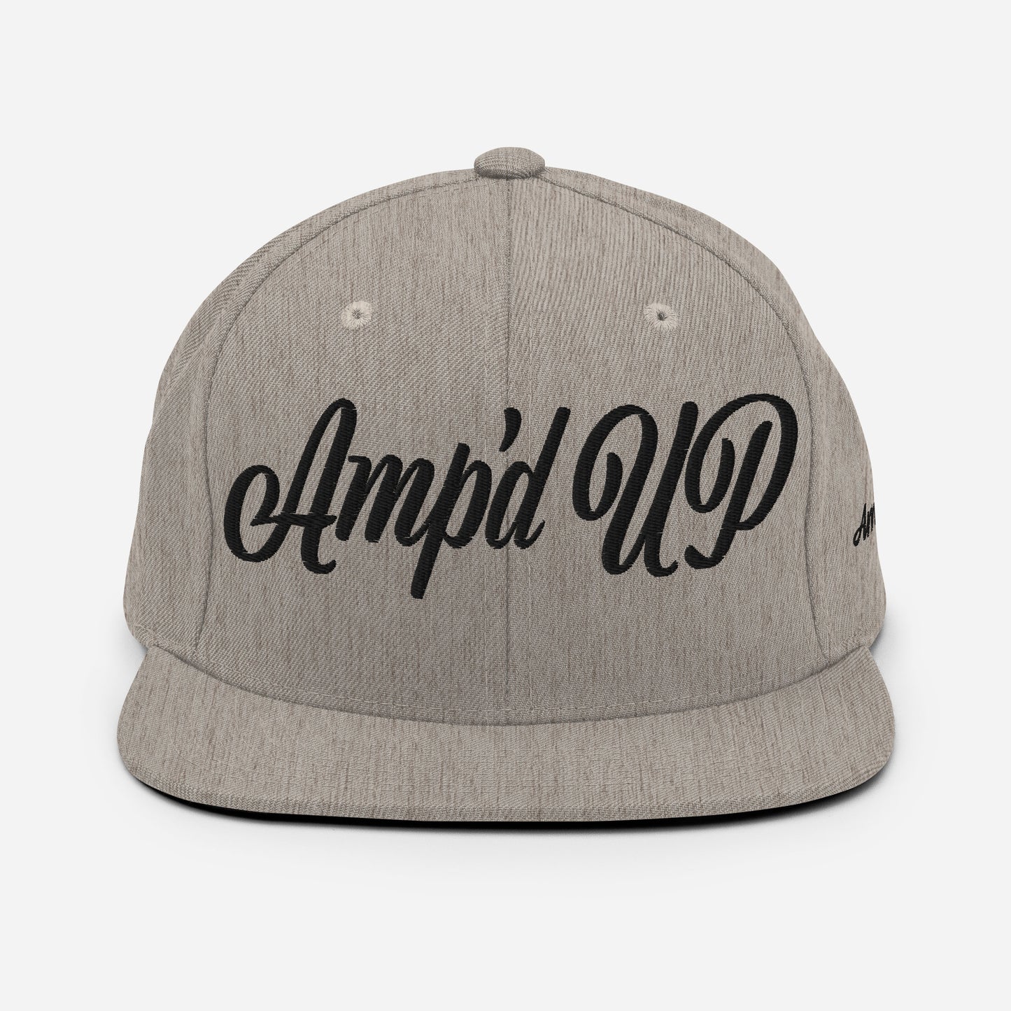Amp'd Up Cursive 3D Puff Snapback Hat in Gray with Black Text for Stylish Headwear