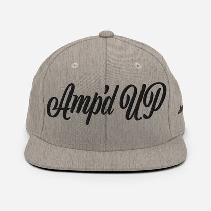 Amp'd Up Cursive 3D Puff Snapback Hat in Gray with Black Text for Stylish Headwear