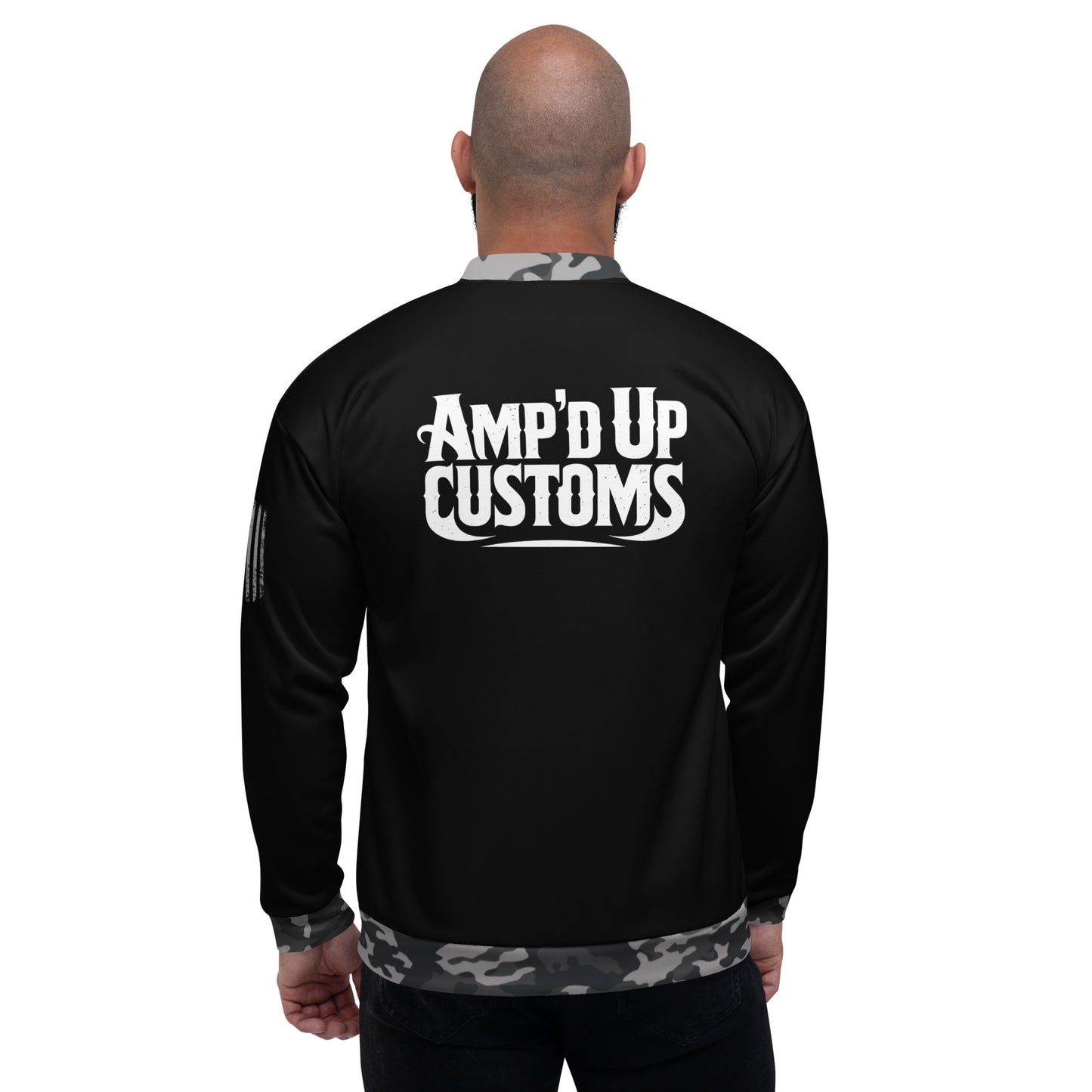Amp'd Up Custom Bomber Jacket featuring a bold logo on the back and a stylish design
