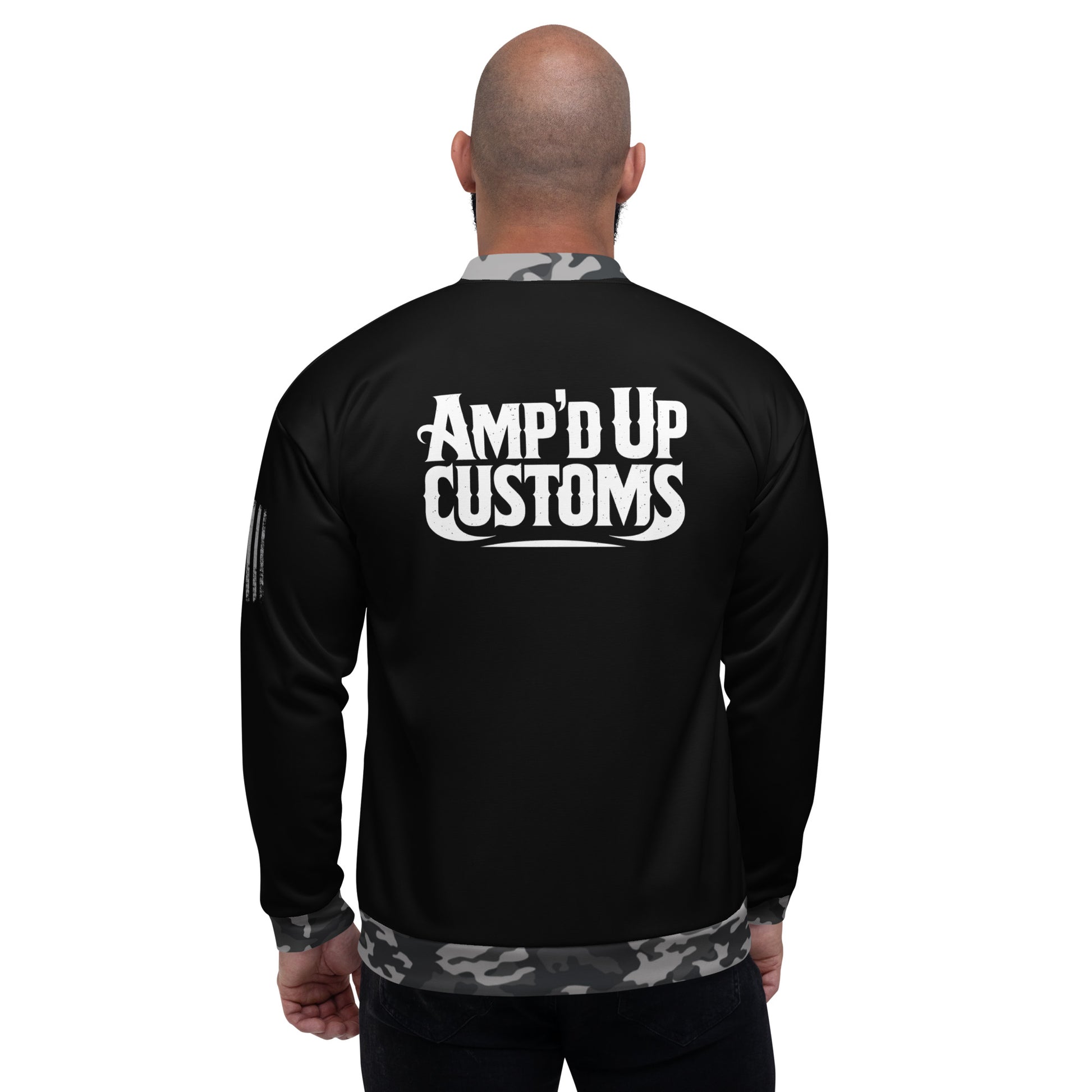 Amp'd Up Custom Bomber Jacket featuring a bold logo on the back and a stylish design