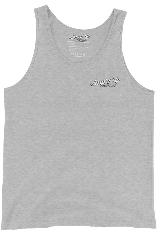 Gray Amp'd Up Custom Classic Tank Top with small logo on chest in comfortable sleeveless design