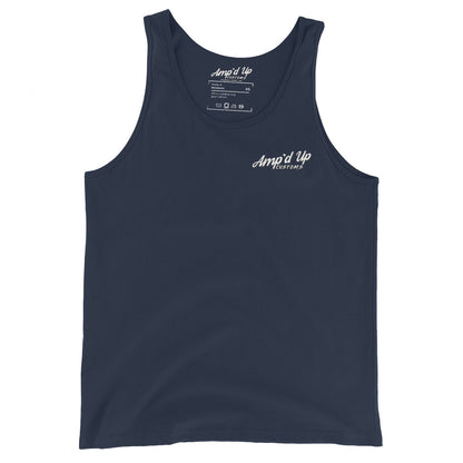Amp'd Up Custom Classic Tank Top in navy blue with small white logo on chest