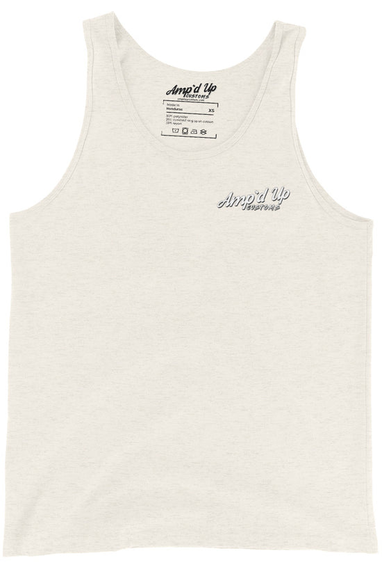 Amp'd Up Custom Classic Tank Top in light beige with small logo on chest and sleeveless design