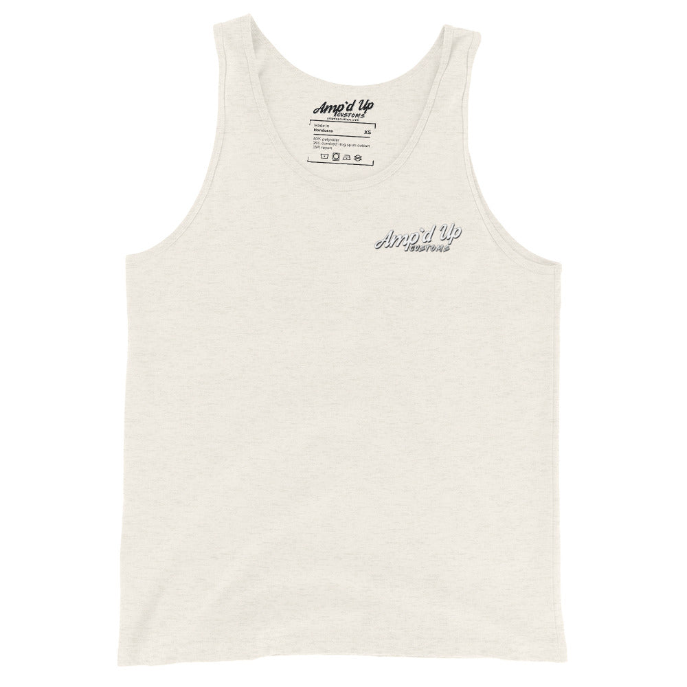 Amp'd Up Custom Classic Tank Top in light beige with small logo on chest and sleeveless design