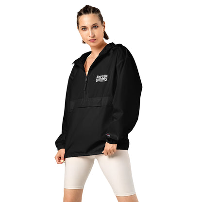 Ampd Up Custom Embroidered Champion Packable Jacket in black, perfect for versatile outdoor wear.
