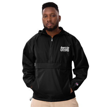 Amp'd Up Custom Embroidered Champion Packable Jacket in Black for Lightweight Weather Protection