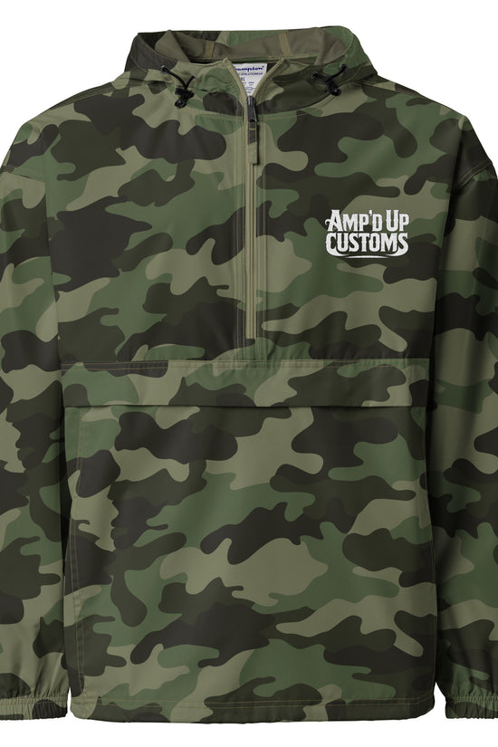Amp'd Up Custom Embroidered Champion Packable Jacket in camouflage design with logo on chest