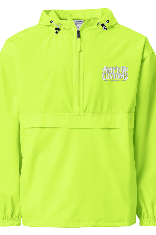 Amp'd Up Custom Embroidered Champion Packable Jacket in vibrant neon yellow with a comfortable design