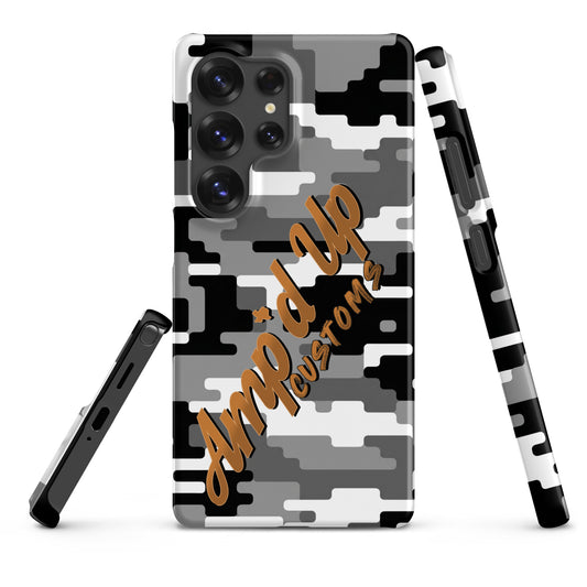 Amp'd Up Custom Gray and Black Digital Camo Snap Case for Samsung Galaxy S25® with stylish design