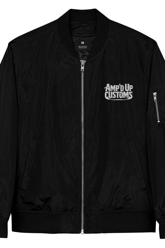 Ampd Up Custom Premium recycled bomber jacket in sleek black with logo and multiple pockets