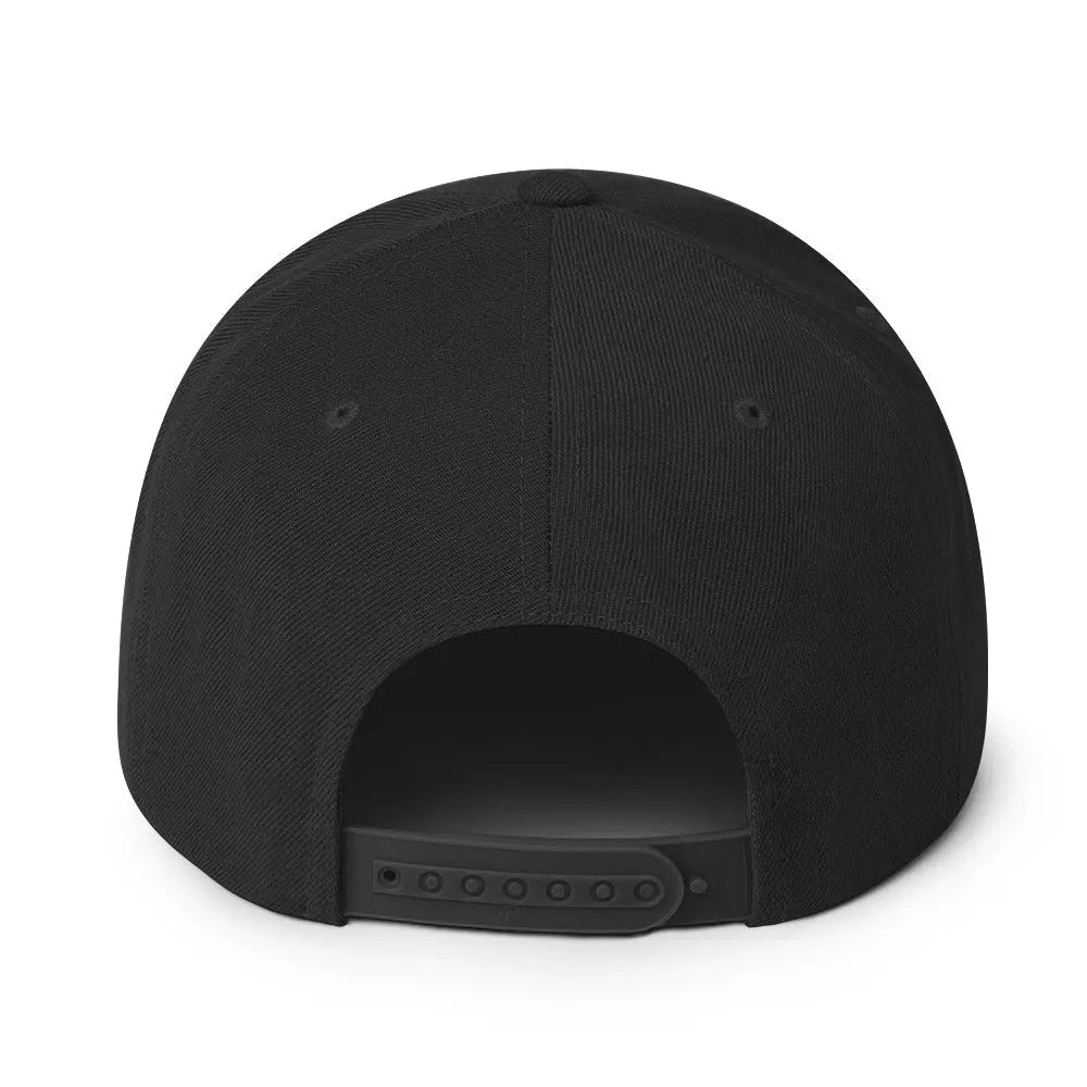 Back view of the Amp'd Up Custom Snapback Hat featuring a clean black design and adjustable strap