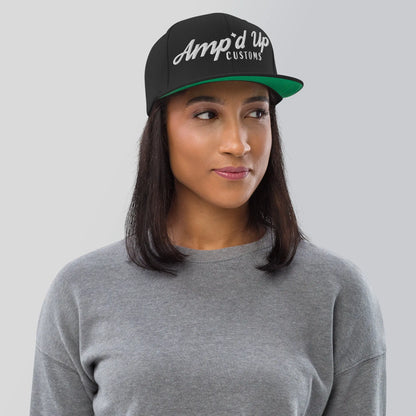 Amp'd Up Custom Snapback Hat in black with stylish logo, perfect for casual wear